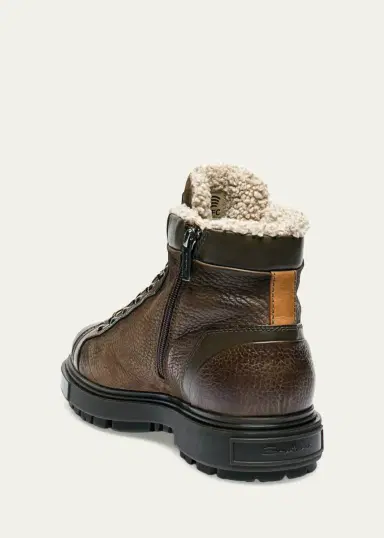 Santoni Men's Farah Shearling-Lined Leather Ankle Boots | Thumbnail 3