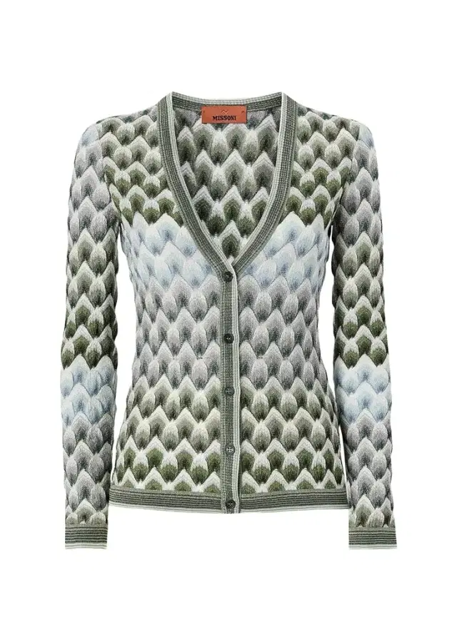 Missoni Metallic Lace Knit Slim V-Neck Cardigan