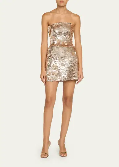MONIQUE LHUILLIER Flower Applique Strapless Sequined Mini Dress | Thumbnail 2 MONIQUE LHUILLIER Flower Applique Strapless Sequined Mini Dress | Thumbnail 2