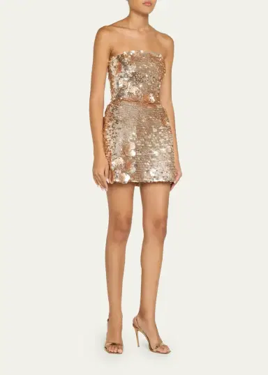 MONIQUE LHUILLIER Flower Applique Strapless Sequined Mini Dress | Thumbnail 4 MONIQUE LHUILLIER Flower Applique Strapless Sequined Mini Dress | Thumbnail 4