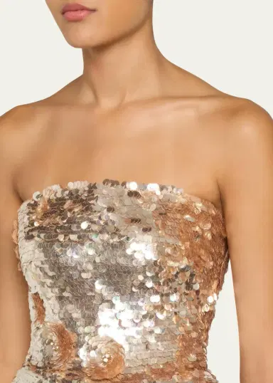 MONIQUE LHUILLIER Flower Applique Strapless Sequined Mini Dress | Thumbnail 5 MONIQUE LHUILLIER Flower Applique Strapless Sequined Mini Dress | Thumbnail 5