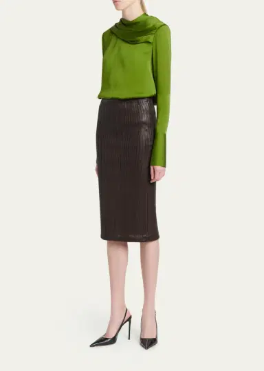 Tom Ford Fluted Leather Midi Skirt | Thumbnail 2