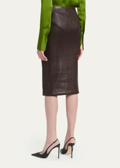 Tom Ford Fluted Leather Midi Skirt | Thumbnail 3
