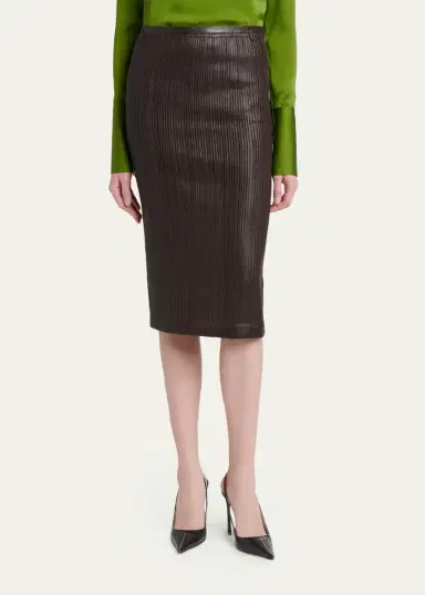 Tom Ford Fluted Leather Midi Skirt | Thumbnail 4