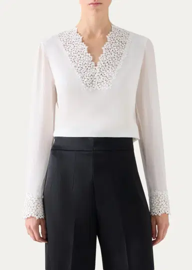 Akris Lace V-Neck Long-Sleeve Blouse | Thumbnail 4 Akris Lace V-Neck Long-Sleeve Blouse | Thumbnail 4