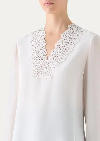 Akris Lace V-Neck Long-Sleeve Blouse | Thumbnail 5 Akris Lace V-Neck Long-Sleeve Blouse | Thumbnail 5