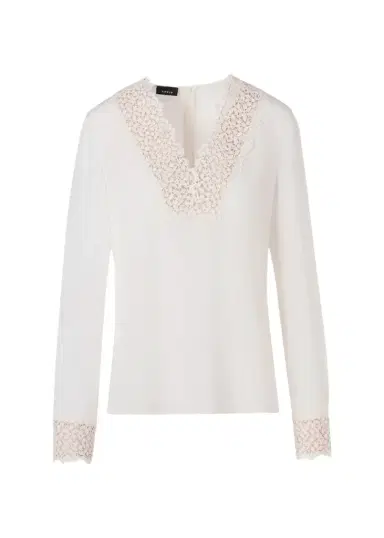 Akris Lace V-Neck Long-Sleeve Blouse | Thumbnail 1 Akris Lace V-Neck Long-Sleeve Blouse | Thumbnail 1