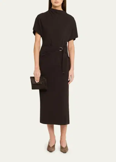 Brunello Cucinelli Wrap-Waist Midi Dress w/ Monili | Thumbnail 2 Brunello Cucinelli Wrap-Waist Midi Dress w/ Monili | Thumbnail 2