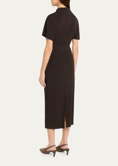 Brunello Cucinelli Wrap-Waist Midi Dress w/ Monili | Thumbnail 3 Brunello Cucinelli Wrap-Waist Midi Dress w/ Monili | Thumbnail 3