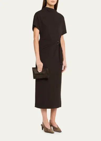 Brunello Cucinelli Wrap-Waist Midi Dress w/ Monili | Thumbnail 4 Brunello Cucinelli Wrap-Waist Midi Dress w/ Monili | Thumbnail 4