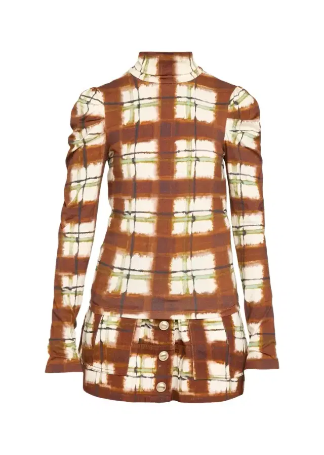 Cara Cara Chira Blurred Plaid Turtleneck Top