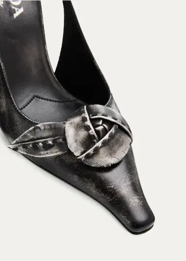 Prada 95mm Rosette Distressed Leather Slingback Pumps | Thumbnail 5 Prada 95mm Rosette Distressed Leather Slingback Pumps | Thumbnail 5