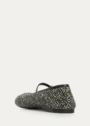 Prada Triangle Logo Tweed Chevron Mary Jane Ballerina Flats | Thumbnail 4