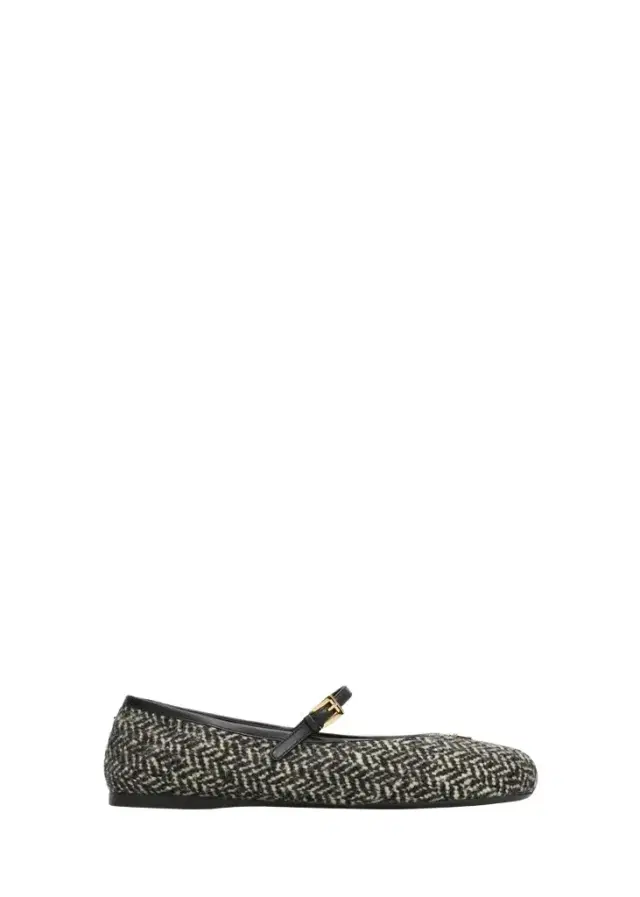 Prada Triangle Logo Tweed Chevron Mary Jane Ballerina Flats
