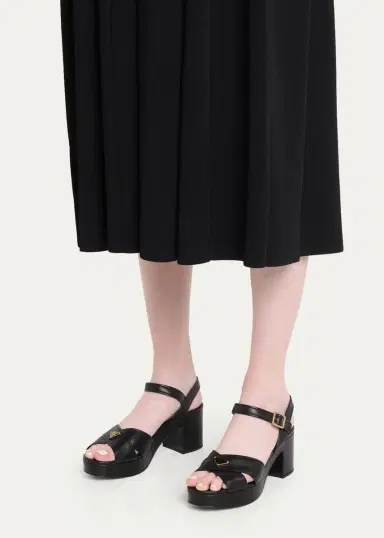 Prada 65mm Triangle Logo Crisscross Leather Platform Sandals | Thumbnail 2