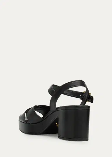 Prada 65mm Triangle Logo Crisscross Leather Platform Sandals | Thumbnail 4