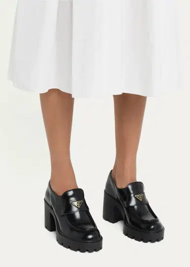 Prada 85mm Triangle Logo Leather Platform Loafers | Thumbnail 2 Prada 85mm Triangle Logo Leather Platform Loafers | Thumbnail 2