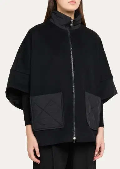 Cinzia Rocca Wool Cape with Quilted Pockets | Thumbnail 4