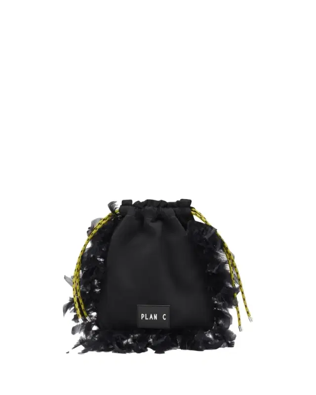 Plan C Fleece & Feather Drawstring Pouch Bag