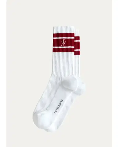 JW Anderson Men's Ribbed Stripe Monogram Mid-Calf Sport Socks | Thumbnail 2