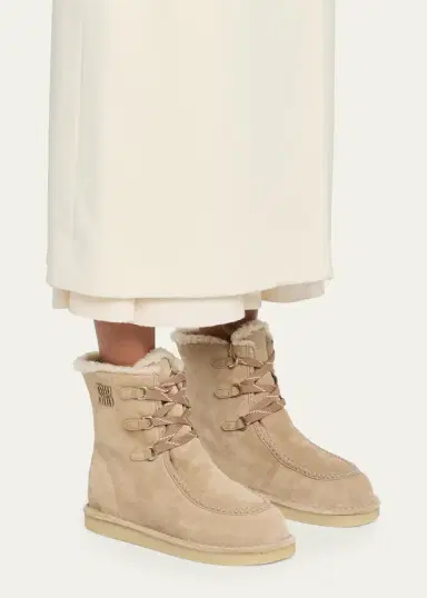 Miu Miu Suede Shearling-Lined Ankle Boots | Thumbnail 2 Miu Miu Suede Shearling-Lined Ankle Boots | Thumbnail 2