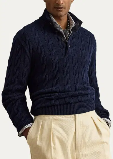 Ralph Lauren Purple Label Men's Cable-Knit Cashmere Mockneck Sweater | Thumbnail 4