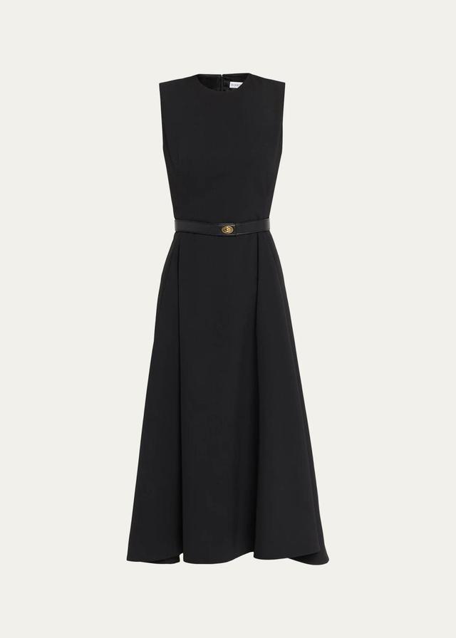 Burberry Amelia Sleeveless Belted Wool Twill Midi Dress