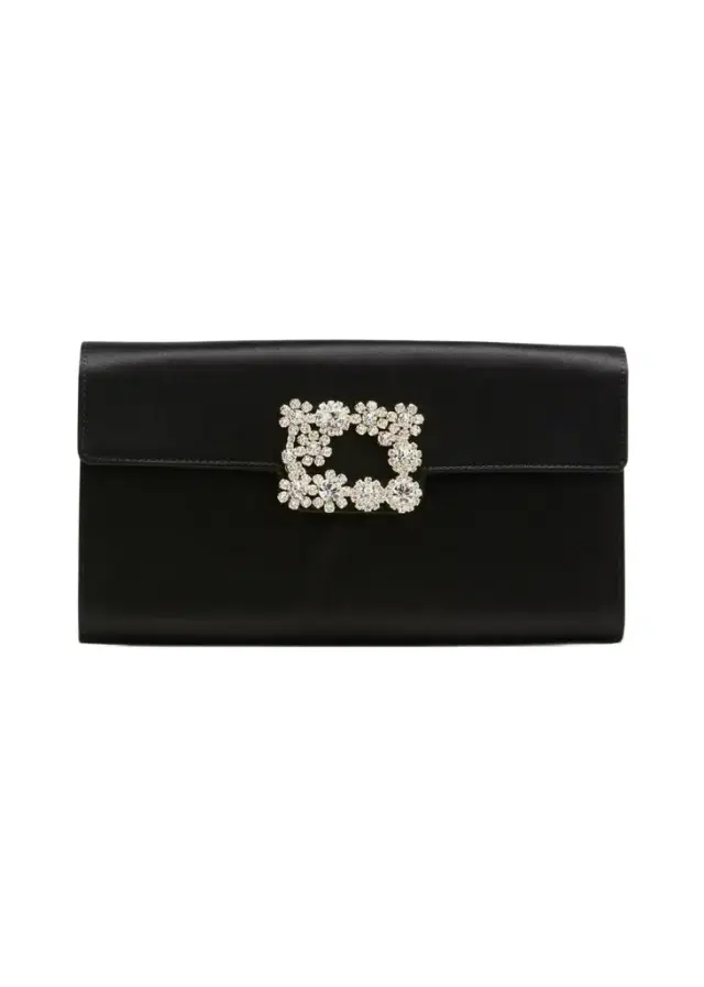 Roger Vivier Crystal Buckle Satin Clutch Bag