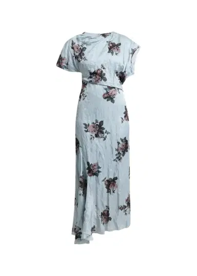 Erdem Floral Crushed Satin Short-Sleeve Asymmetric Midi Dress | Thumbnail 1 Erdem Floral Crushed Satin Short-Sleeve Asymmetric Midi Dress | Thumbnail 1