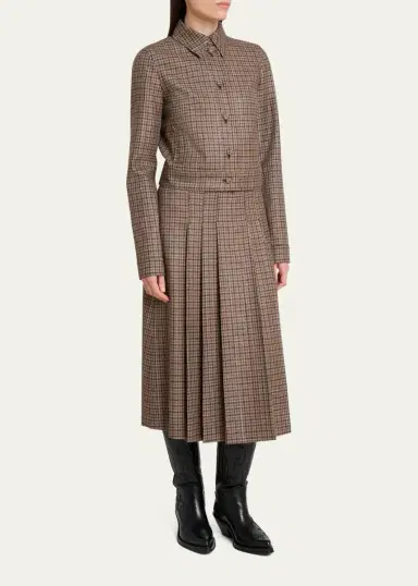 Gabriela Hearst Wesley Houndstooth Pleated Midi Skirt | Thumbnail 2