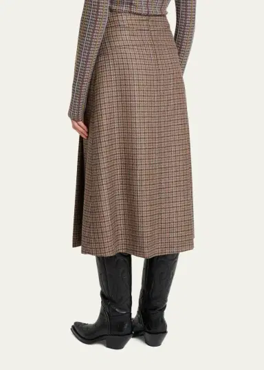 Gabriela Hearst Wesley Houndstooth Pleated Midi Skirt | Thumbnail 3