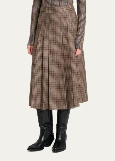Gabriela Hearst Wesley Houndstooth Pleated Midi Skirt | Thumbnail 4