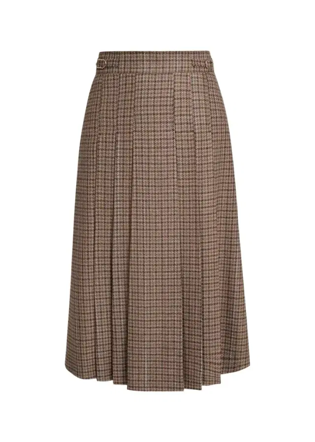 Gabriela Hearst Wesley Houndstooth Pleated Midi Skirt