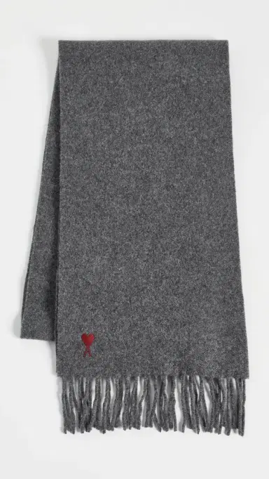 AMI Quota Wool Scarf with Red De Coeur Embroidery | Thumbnail 2