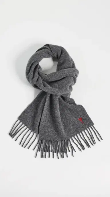 AMI Quota Wool Scarf with Red De Coeur Embroidery | Thumbnail 6