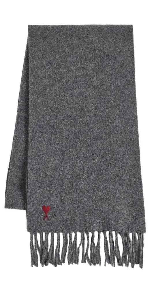 AMI Quota Wool Scarf with Red De Coeur Embroidery