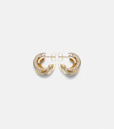 Sydney Evan Tri-Link 14kt gold hoop earrings with diamonds | Thumbnail 2