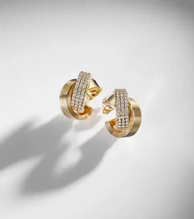 Sydney Evan Tri-Link 14kt gold hoop earrings with diamonds | Thumbnail 5