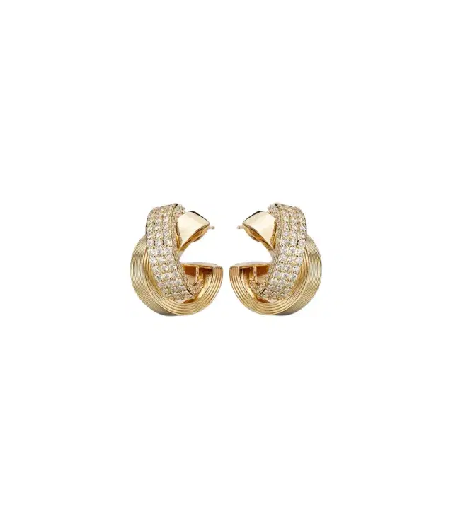 Sydney Evan Tri-Link 14kt gold hoop earrings with diamonds