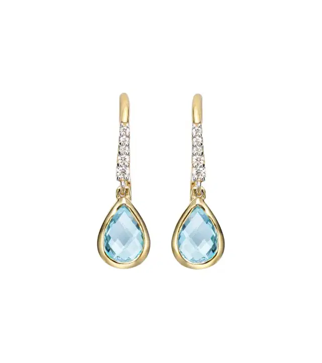 14kt gold drop earrings with topaz and diamonds