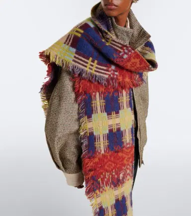Dries Van Noten Checked fringed wool and alpaca-blend scarf | Thumbnail 4
