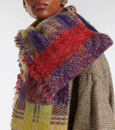 Dries Van Noten Checked fringed wool and alpaca-blend scarf | Thumbnail 5