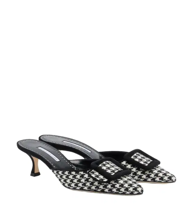 Manolo Blahnik Maysalebi houndstooth suede-trimmed mules