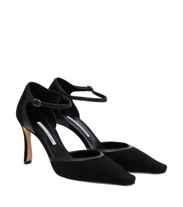 Manolo Blahnik Armelia leather-trimmed suede pumps