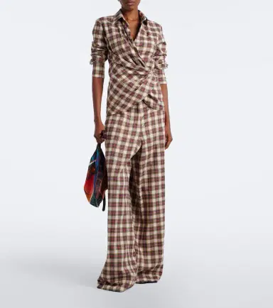 Dries Van Noten Draped plaid cotton flannel shirt | Thumbnail 2