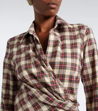 Dries Van Noten Draped plaid cotton flannel shirt | Thumbnail 4