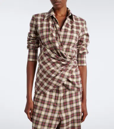Dries Van Noten Draped plaid cotton flannel shirt | Thumbnail 5