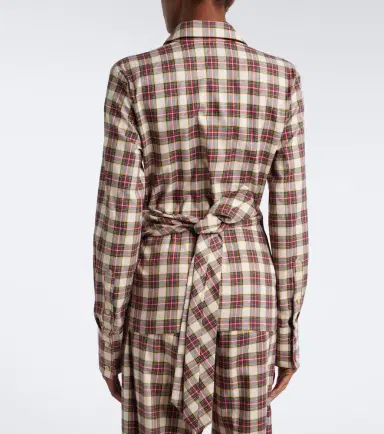 Dries Van Noten Draped plaid cotton flannel shirt | Thumbnail 6