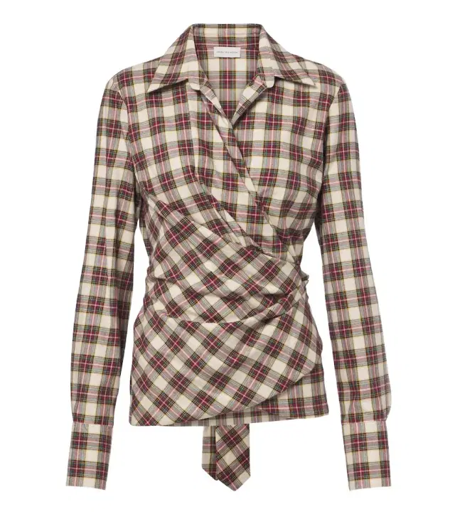 Dries Van Noten Draped plaid cotton flannel shirt