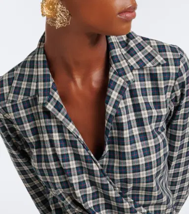 Dries Van Noten Draped plaid cotton flannel shirt | Thumbnail 2